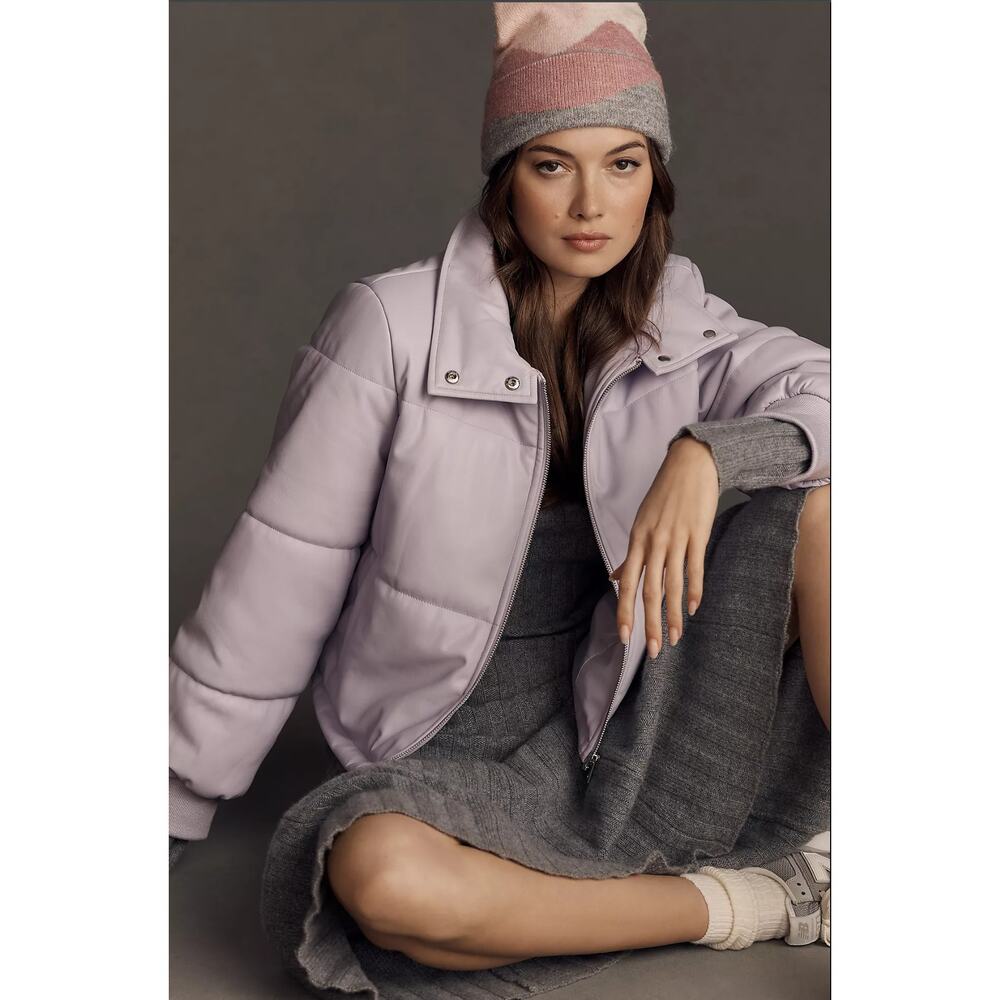 NWT Anthropologie Faux Leather Purple Puffer Jacket - Size XL